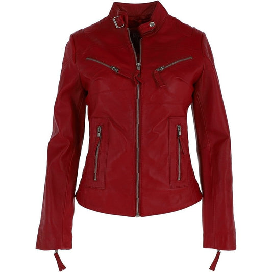Women's Red Leather Biker Jacket